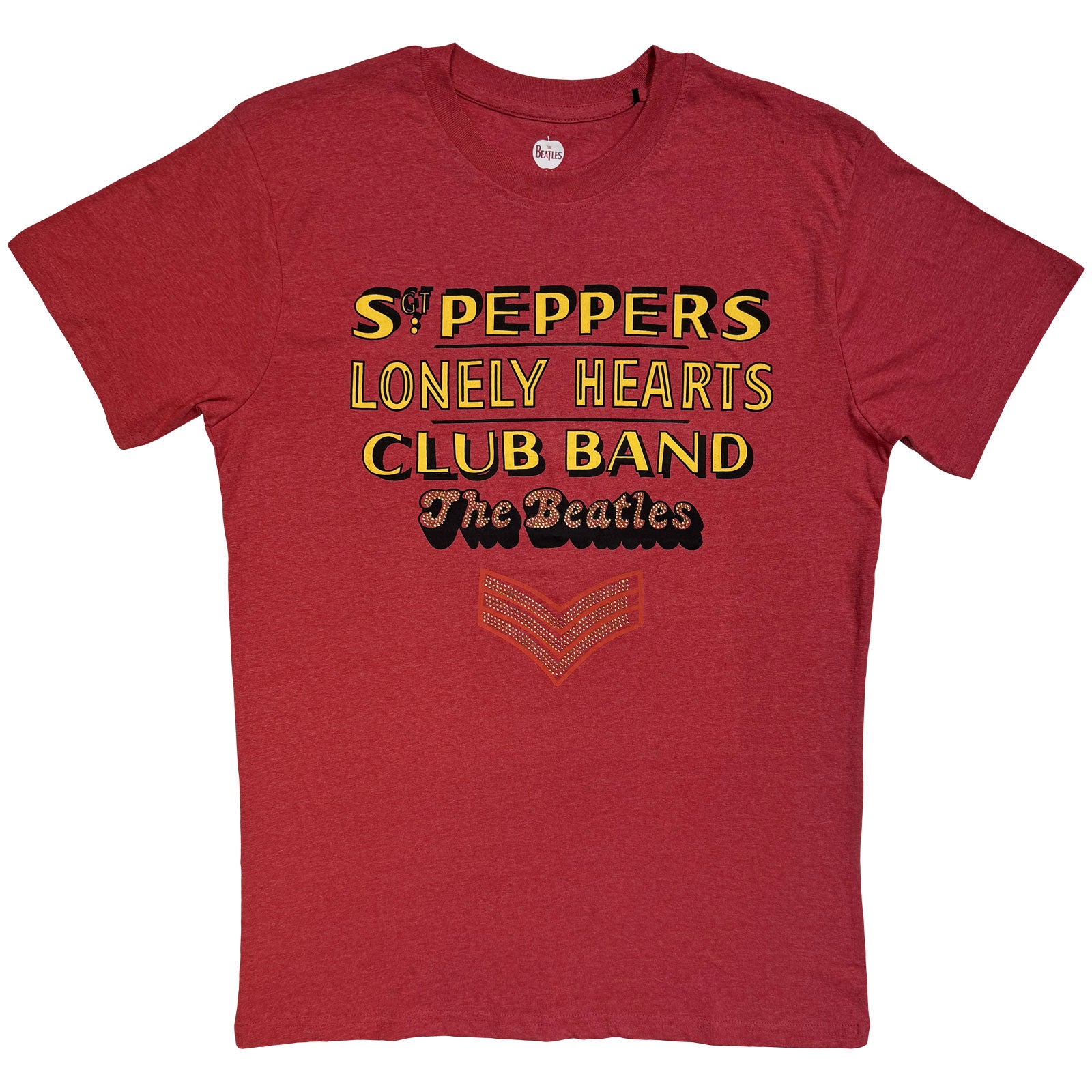 The Beatles Unisex T-Shirt: Sgt Pepper Stacked Crystals (Red) (Embellished)