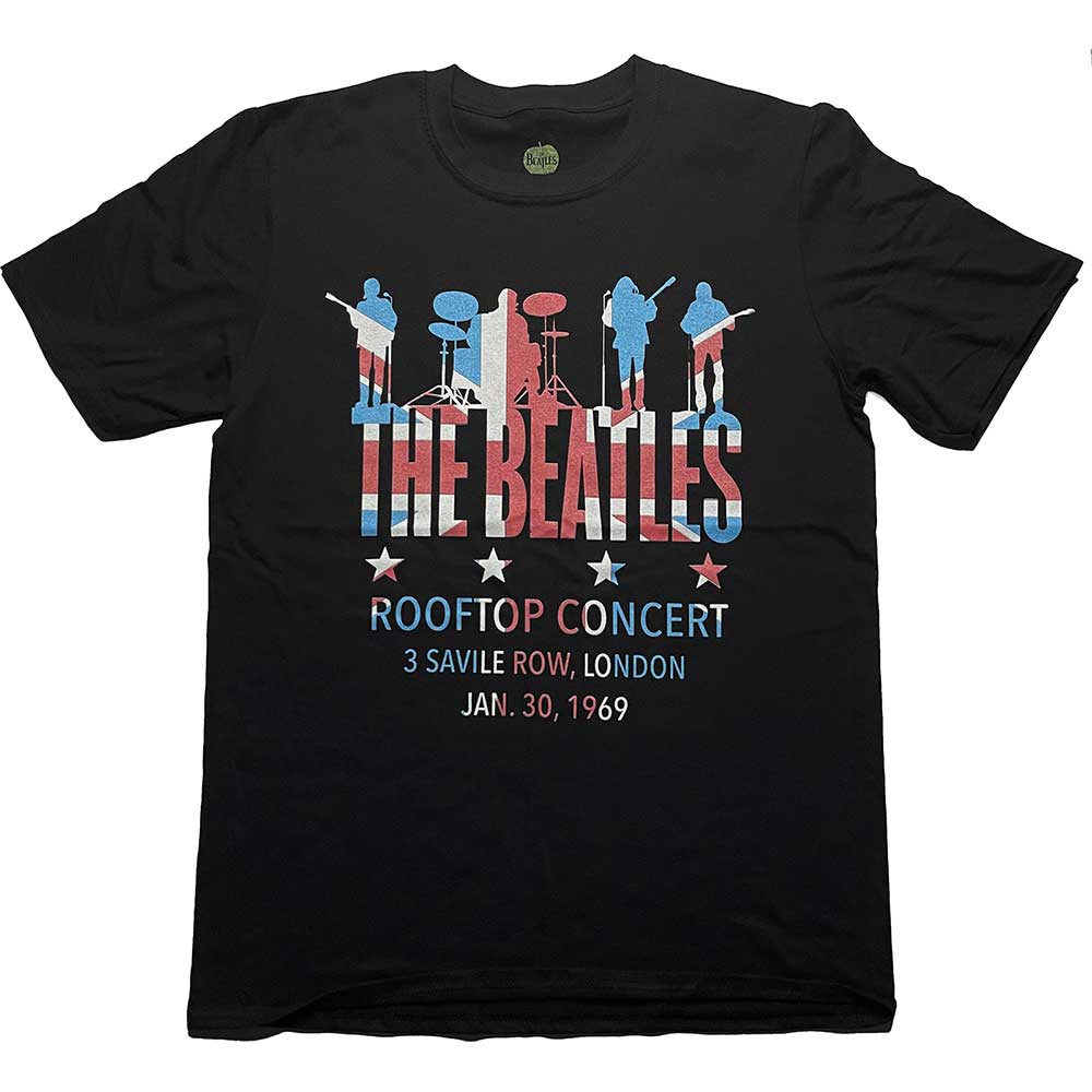 The Beatles Unisex T-Shirt: Rooftop Flag (Black)