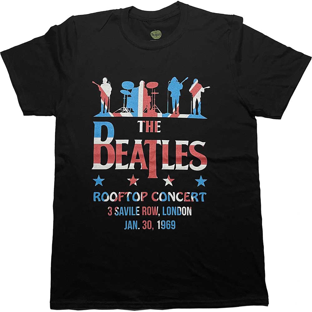 The Beatles Unisex T-Shirt: Drop T Rooftop Flag (Black)