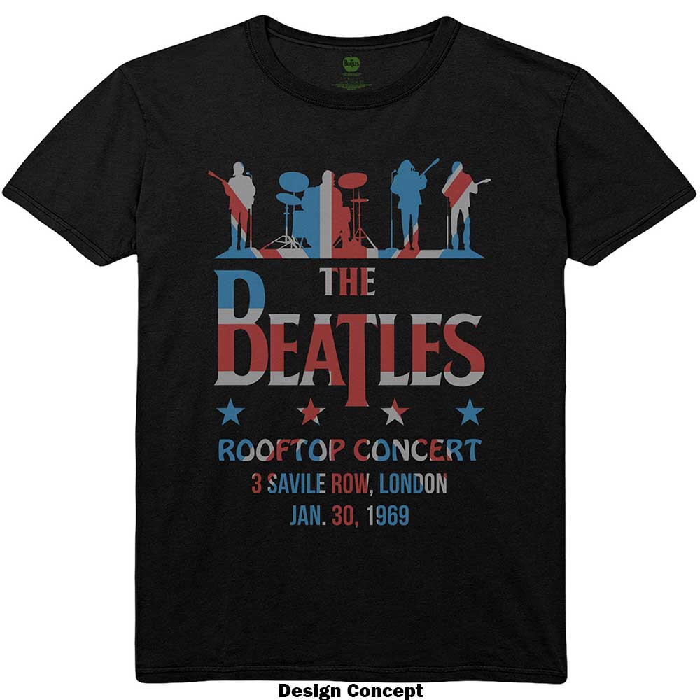 The Beatles Unisex T-Shirt: Drop T Rooftop Flag (Black)
