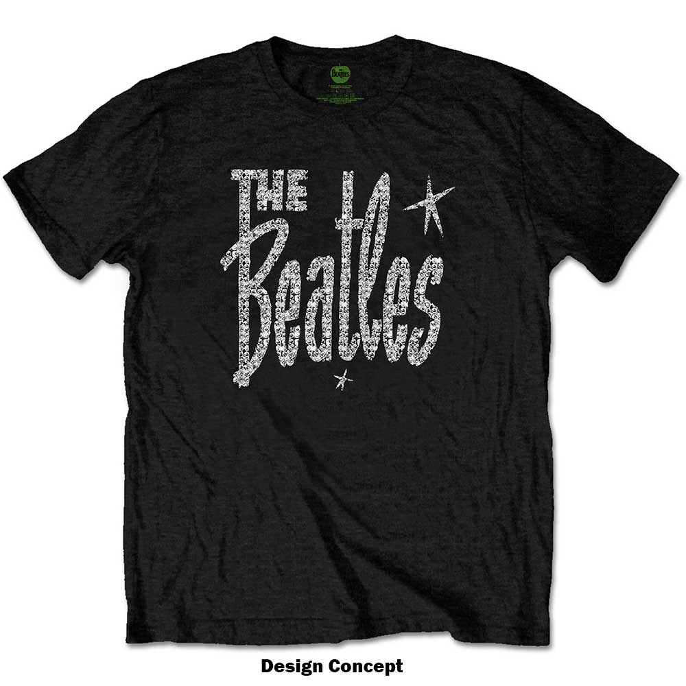 The Beatles Unisex T-Shirt: Retro Logo Crystals (Black) (Embellished)