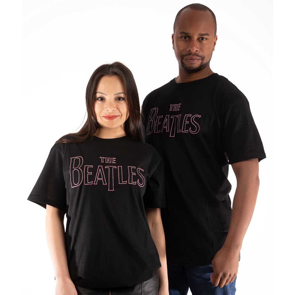 The Beatles Unisex T-Shirt: Drop T Embroidered (Black) (Embellished)