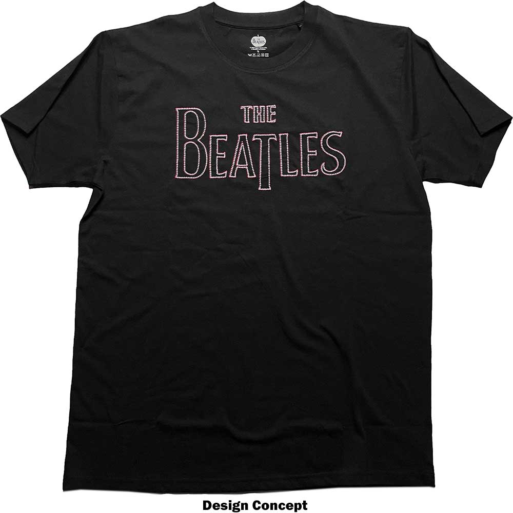 The Beatles Unisex T-Shirt: Drop T Embroidered (Black) (Embellished)