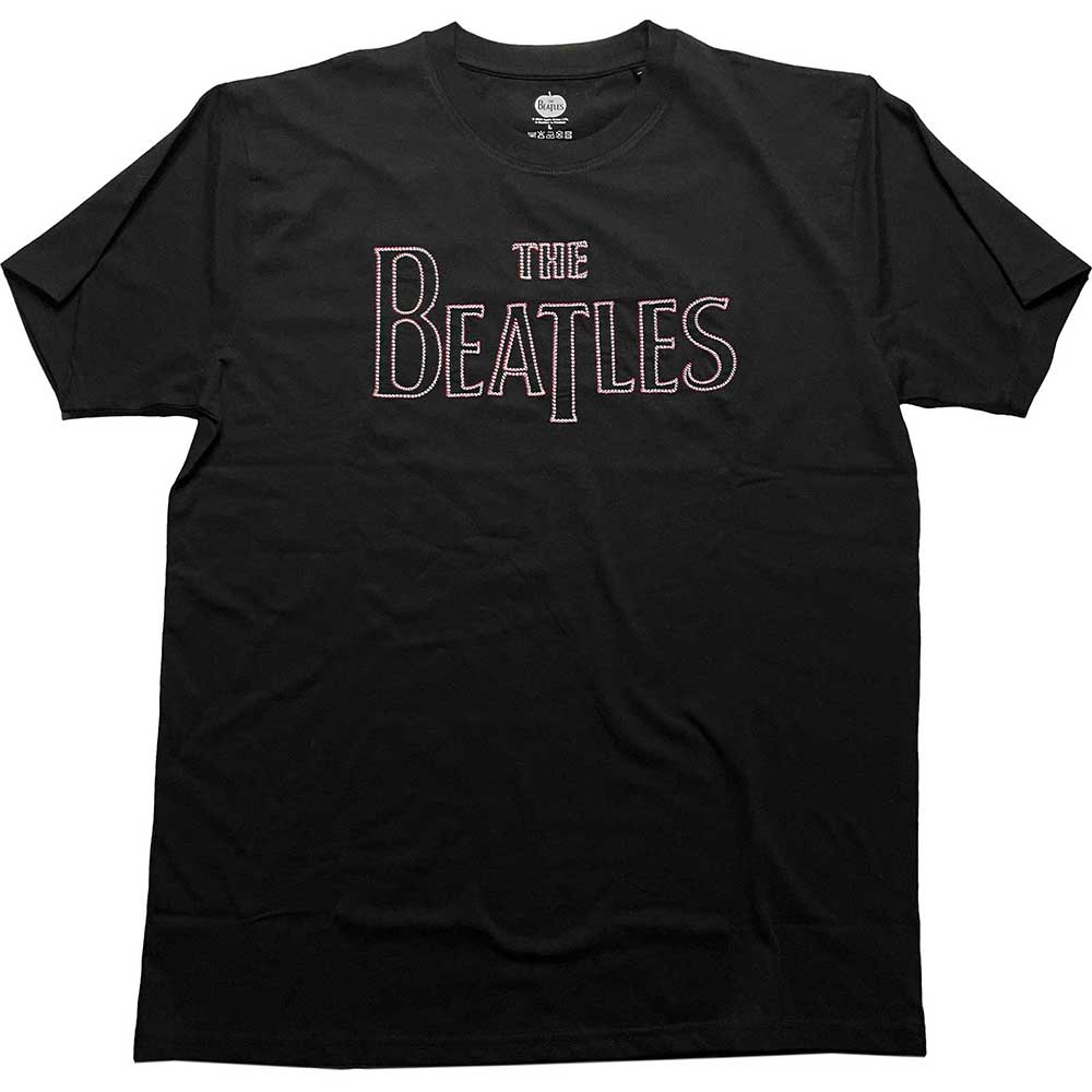 The Beatles Unisex T-Shirt: Drop T Embroidered (Black) (Embellished)