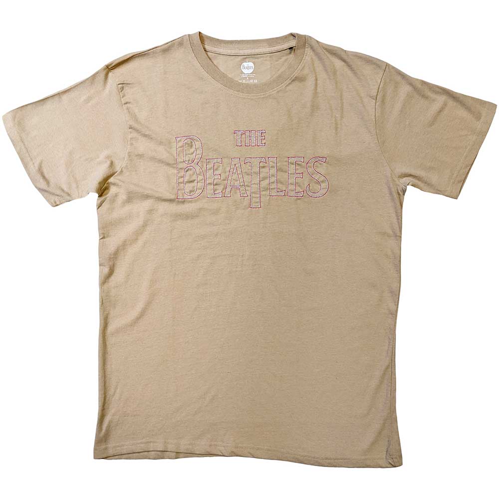The Beatles Unisex T-Shirt: Drop T Embroidered (Sand) (Embellished)