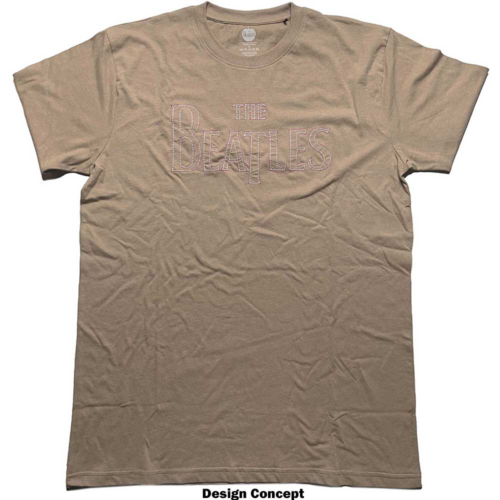 The Beatles Unisex T-Shirt: Drop T Embroidered (Sand) (Embellished)
