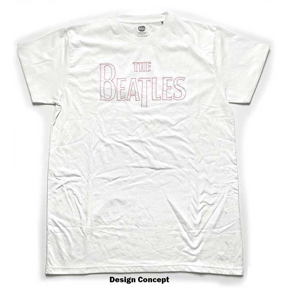 The Beatles Unisex T-Shirt: Drop T Embroidered (White) (Embellished)