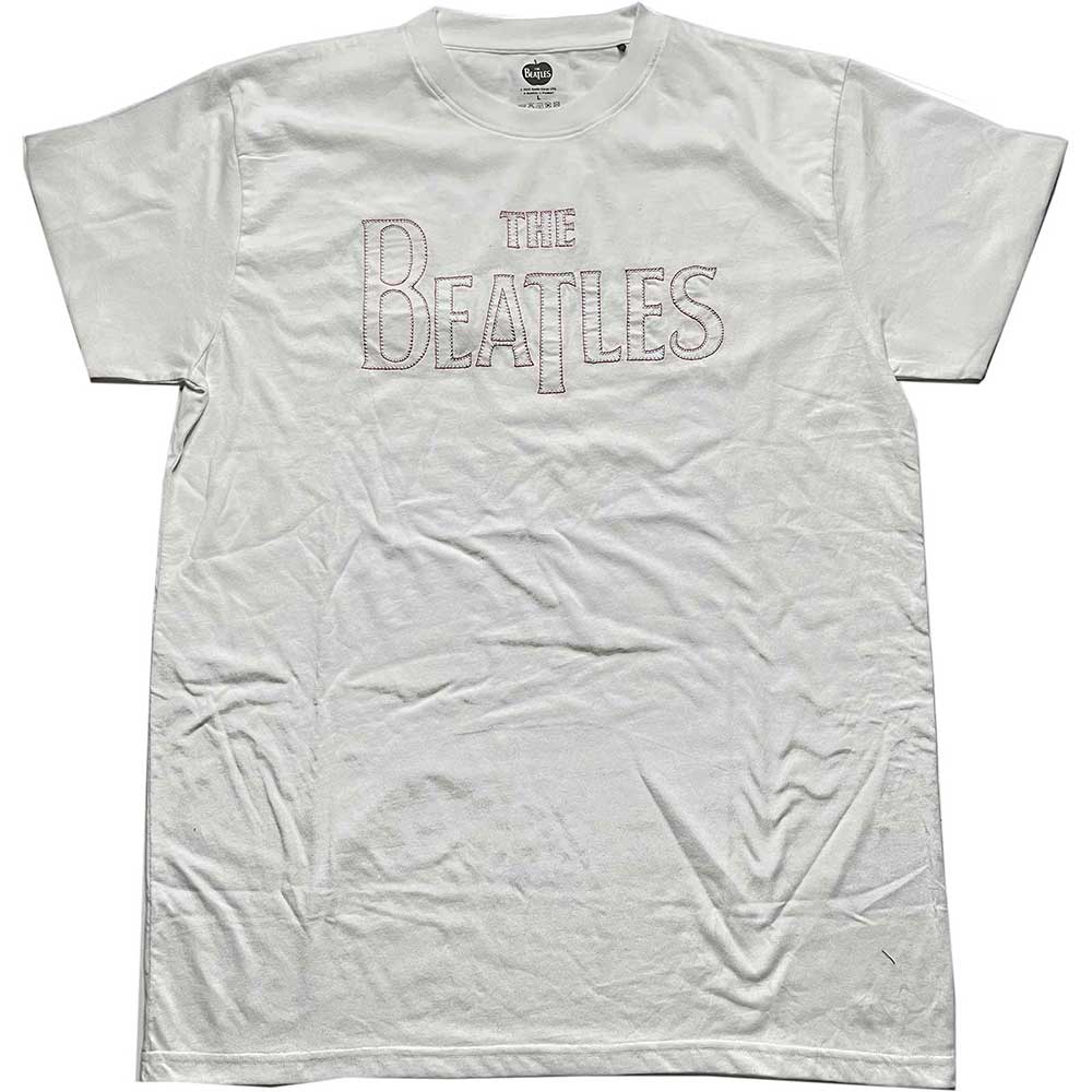 The Beatles Unisex T-Shirt: Drop T Embroidered (White) (Embellished)