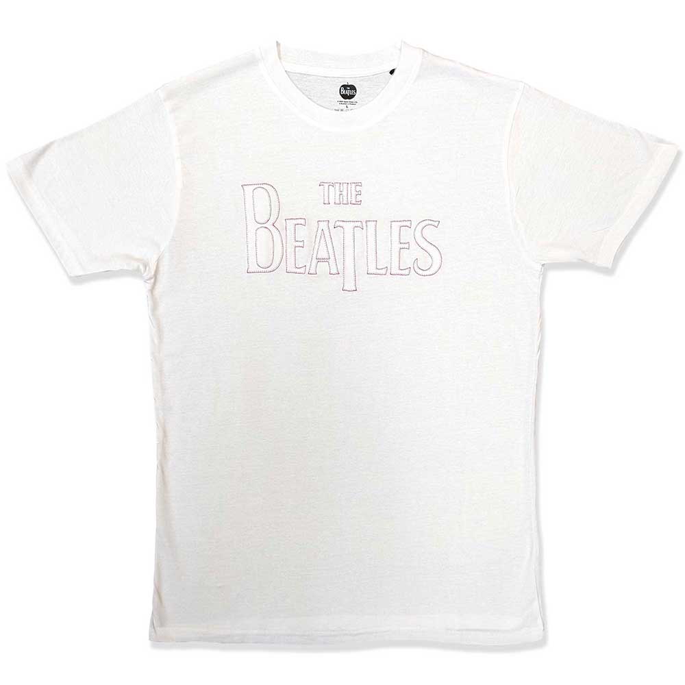 The Beatles Unisex T-Shirt: Drop T Embroidered (White) (Embellished)