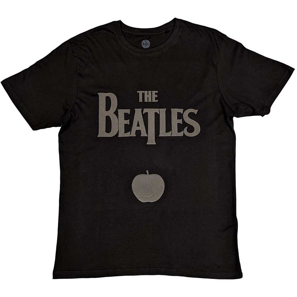 The Beatles Unisex T-Shirt: Drop T Logo & Apple (Black) (Hi-Build)