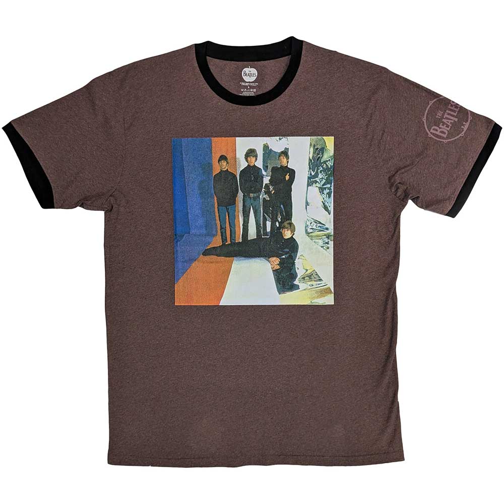 The Beatles Unisex Ringer T-Shirt: Stripes (Maroon Red)