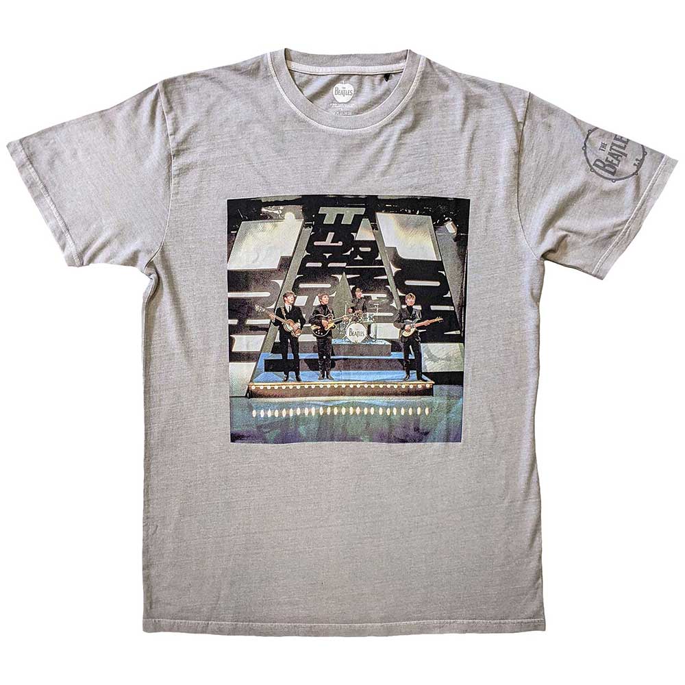 The Beatles Unisex T-Shirt: On Stage (Grey) (Sleeve Print)