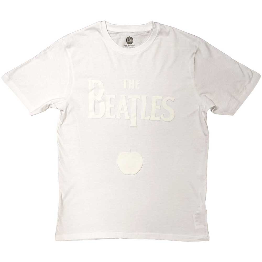 The Beatles Unisex T-Shirt: Drop T Logo & Apple White-on-White (White) (Hi-Build)