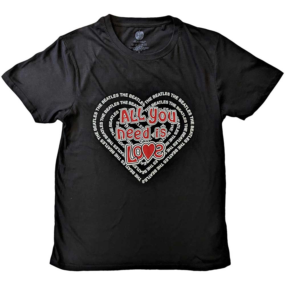 The Beatles Unisex T-Shirt: All You Need Is Love Heart (Black)