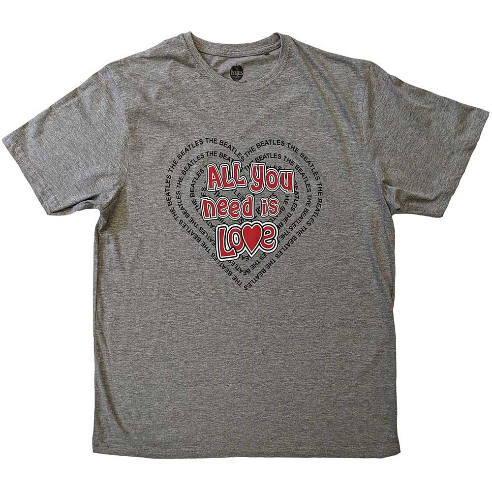 The Beatles Unisex T-Shirt: All You Need Is Love Heart (Grey)