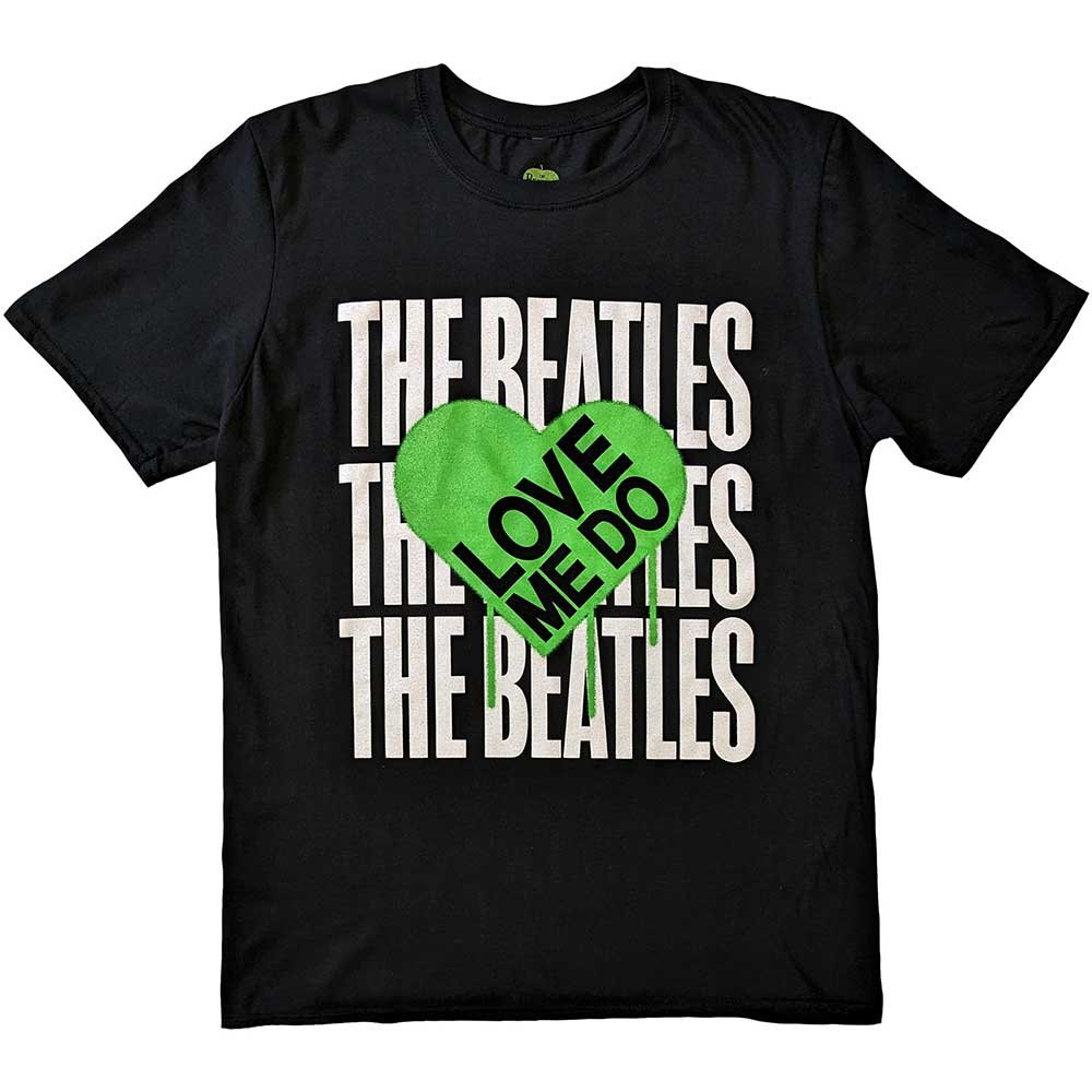 The Beatles Unisex T-Shirt: Love Me Do Graffiti Heart (Black)