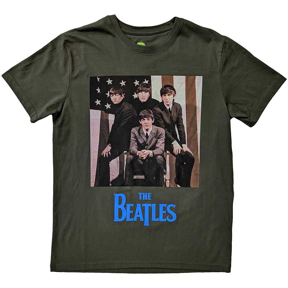 The Beatles Unisex T-Shirt: US Flag Photo (Green)