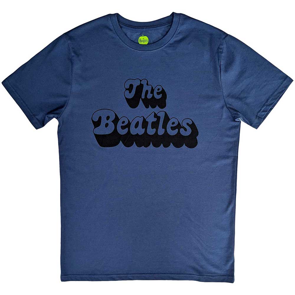The Beatles Unisex T-Shirt: Text Logo Shadow (Denim Blue)