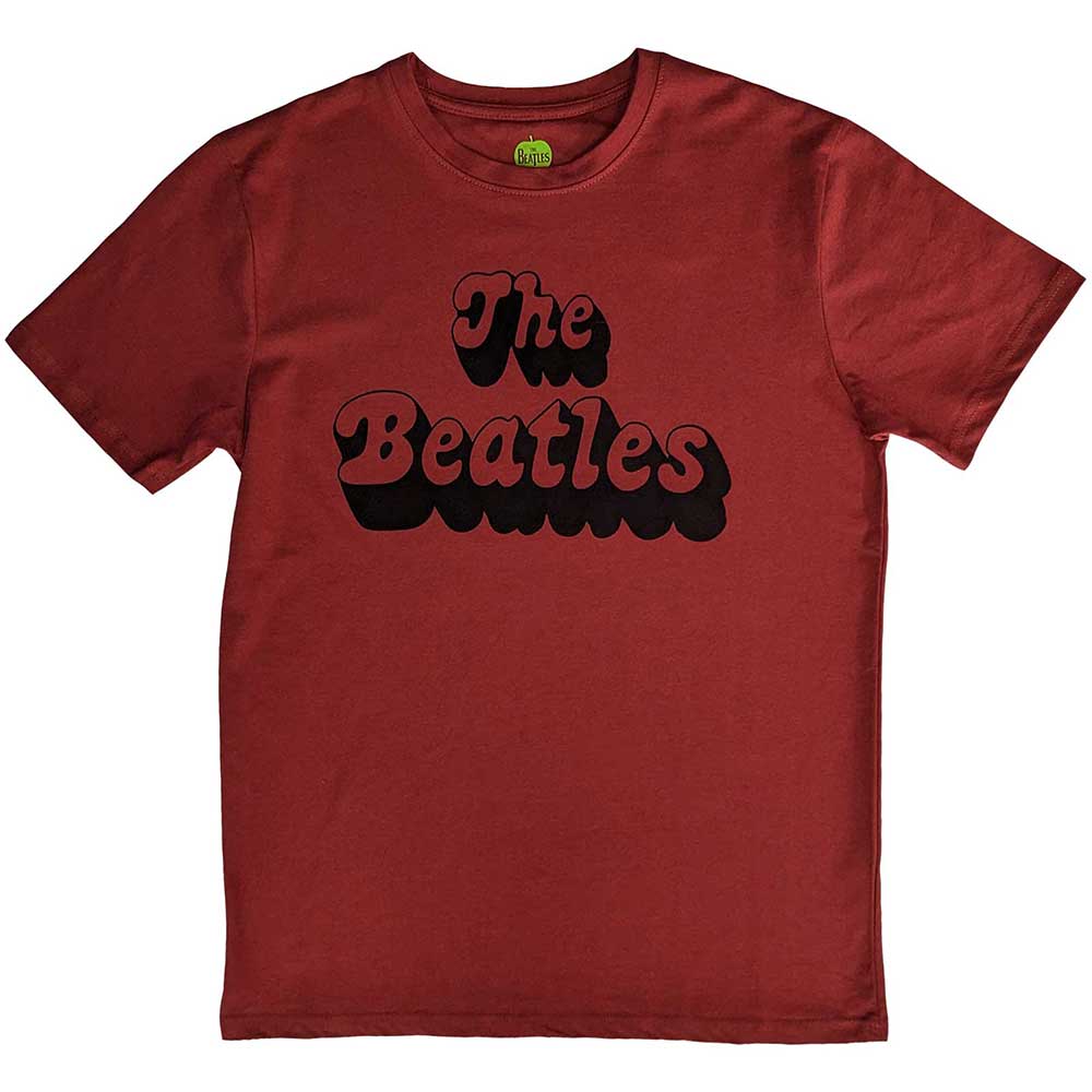 The Beatles Unisex T-Shirt: Text Logo Shadow (Red)