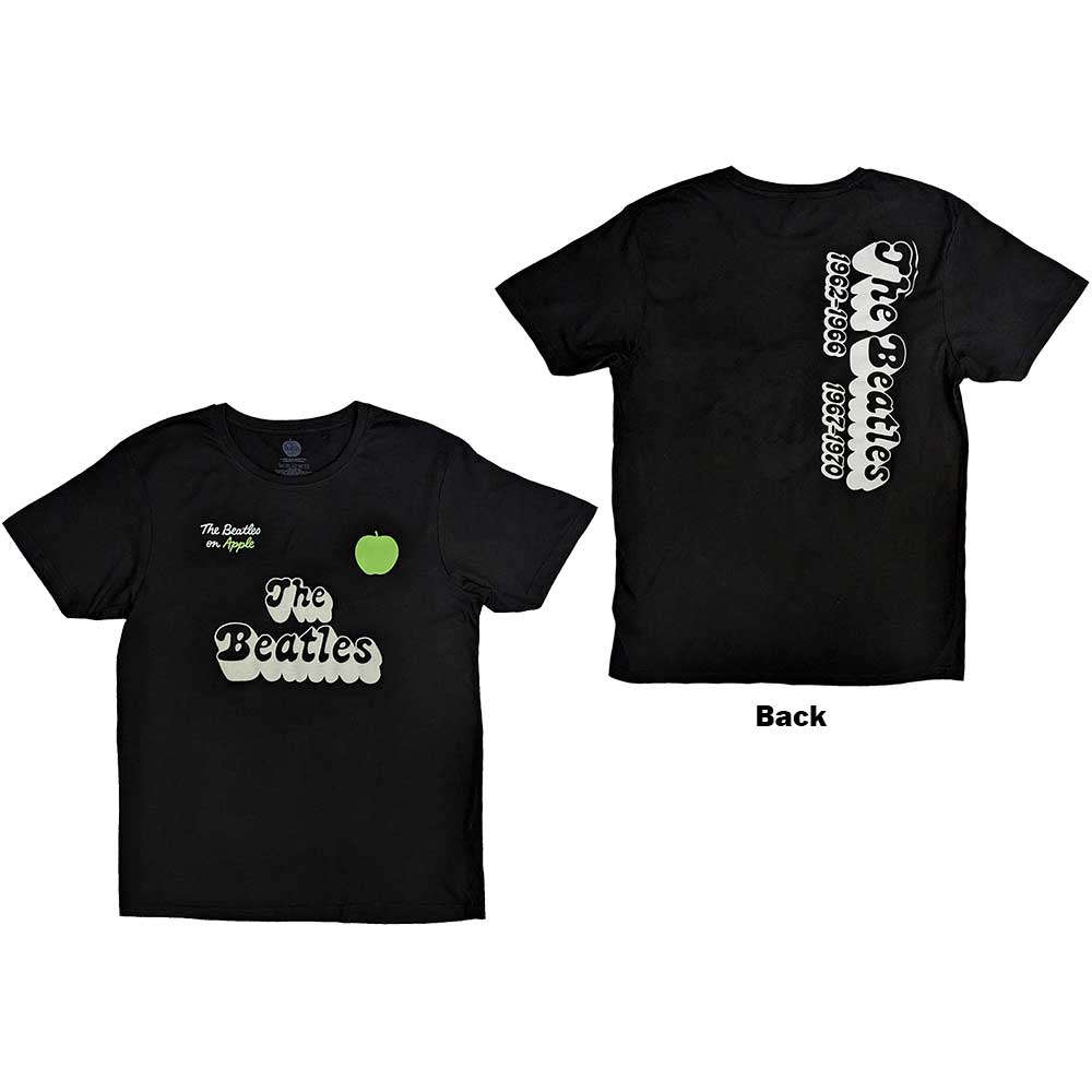 The Beatles Unisex T-Shirt: 70s Logo & Years (Black) (Back Print)