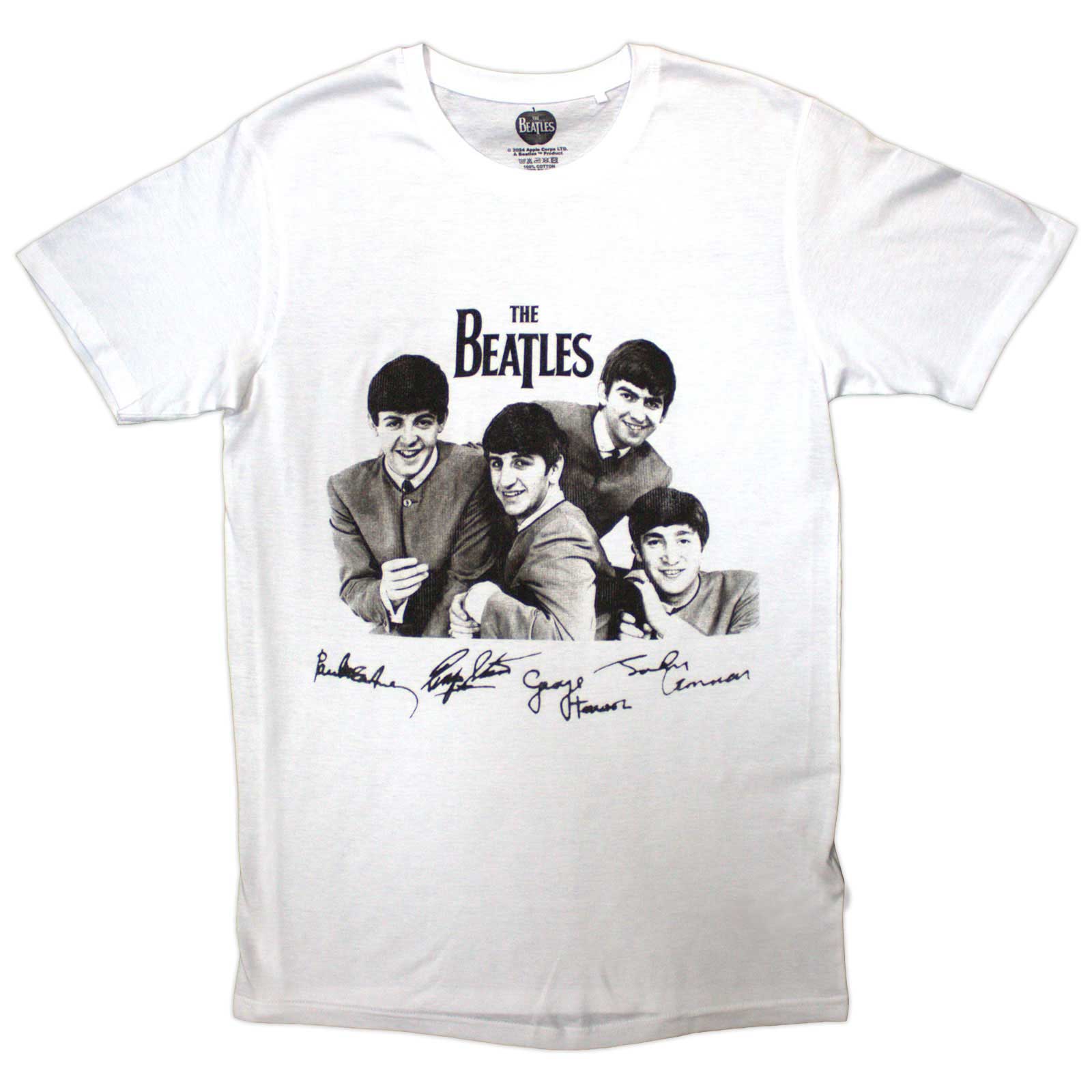 The Beatles Unisex T-Shirt: Mop Tops & Signatures (White)