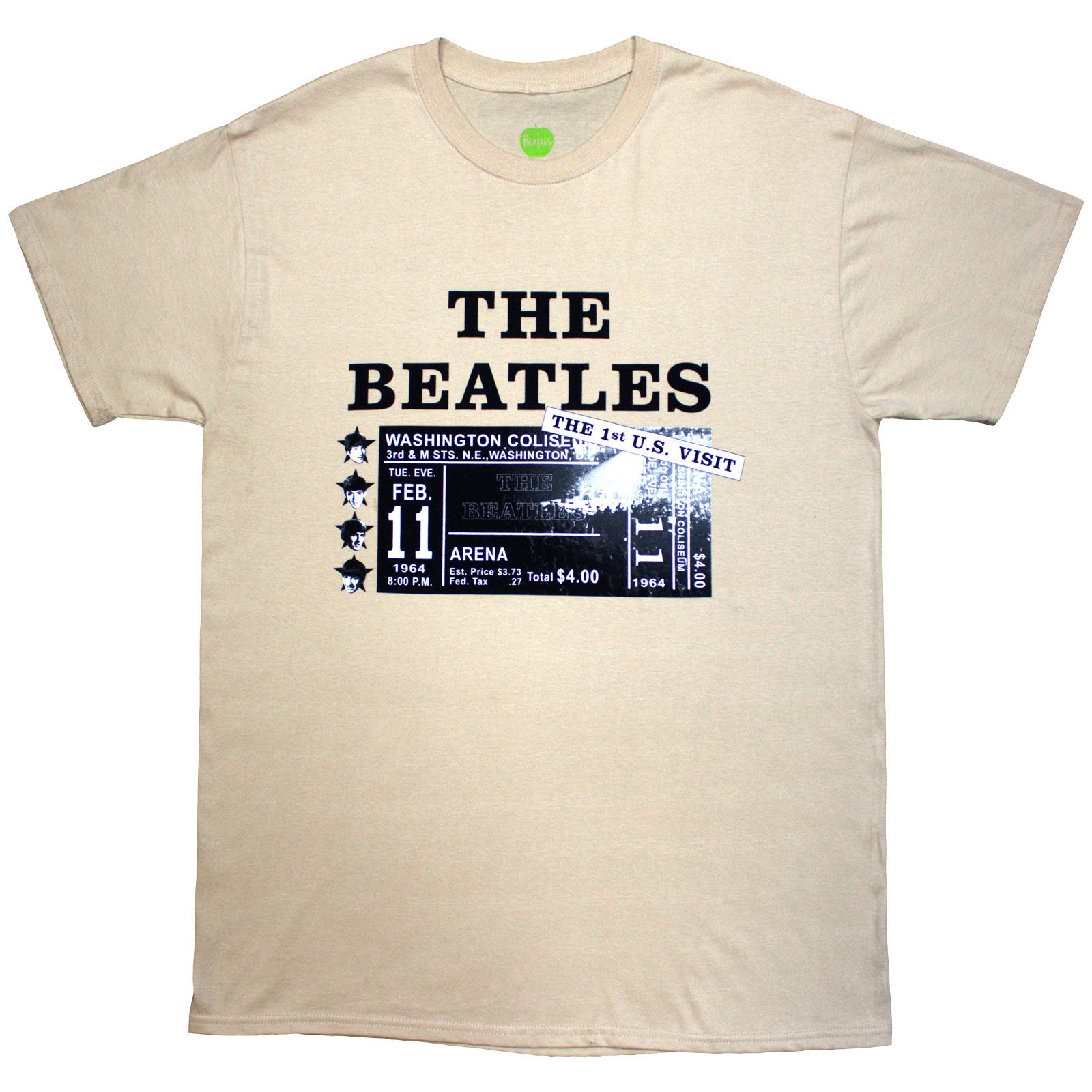 The Beatles Unisex T-Shirt: Washington '64 Promo & Setlist (Sand) (Back Print)