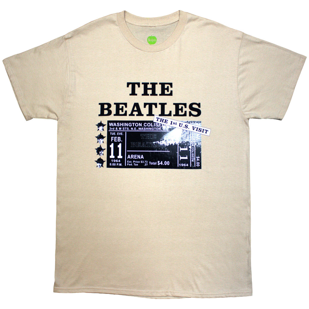 The Beatles Unisex T-Shirt: Washington '64 Promo & Setlist (Sand) (Back Print)