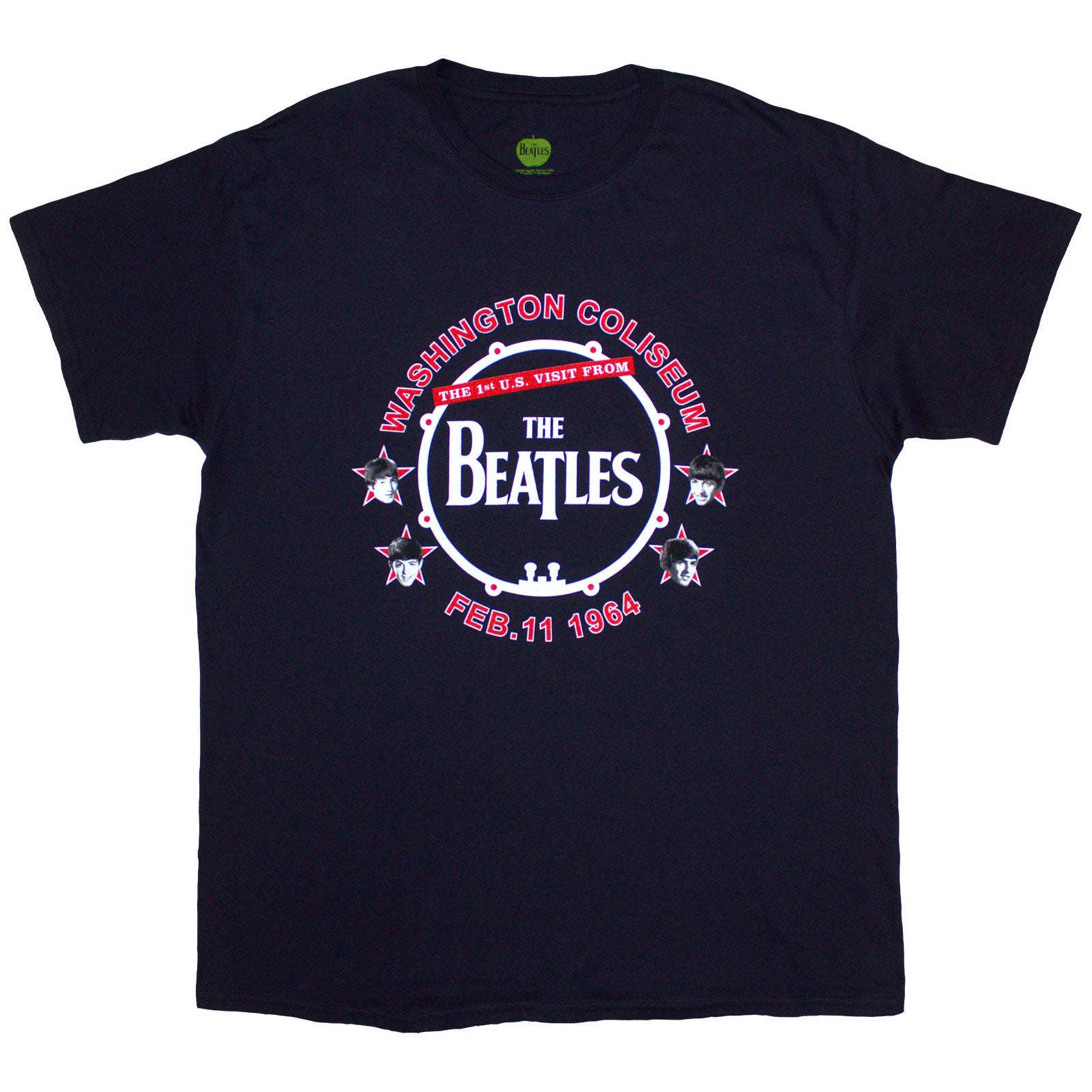 The Beatles Unisex T-Shirt: Washington '64 Drum (Navy Blue)