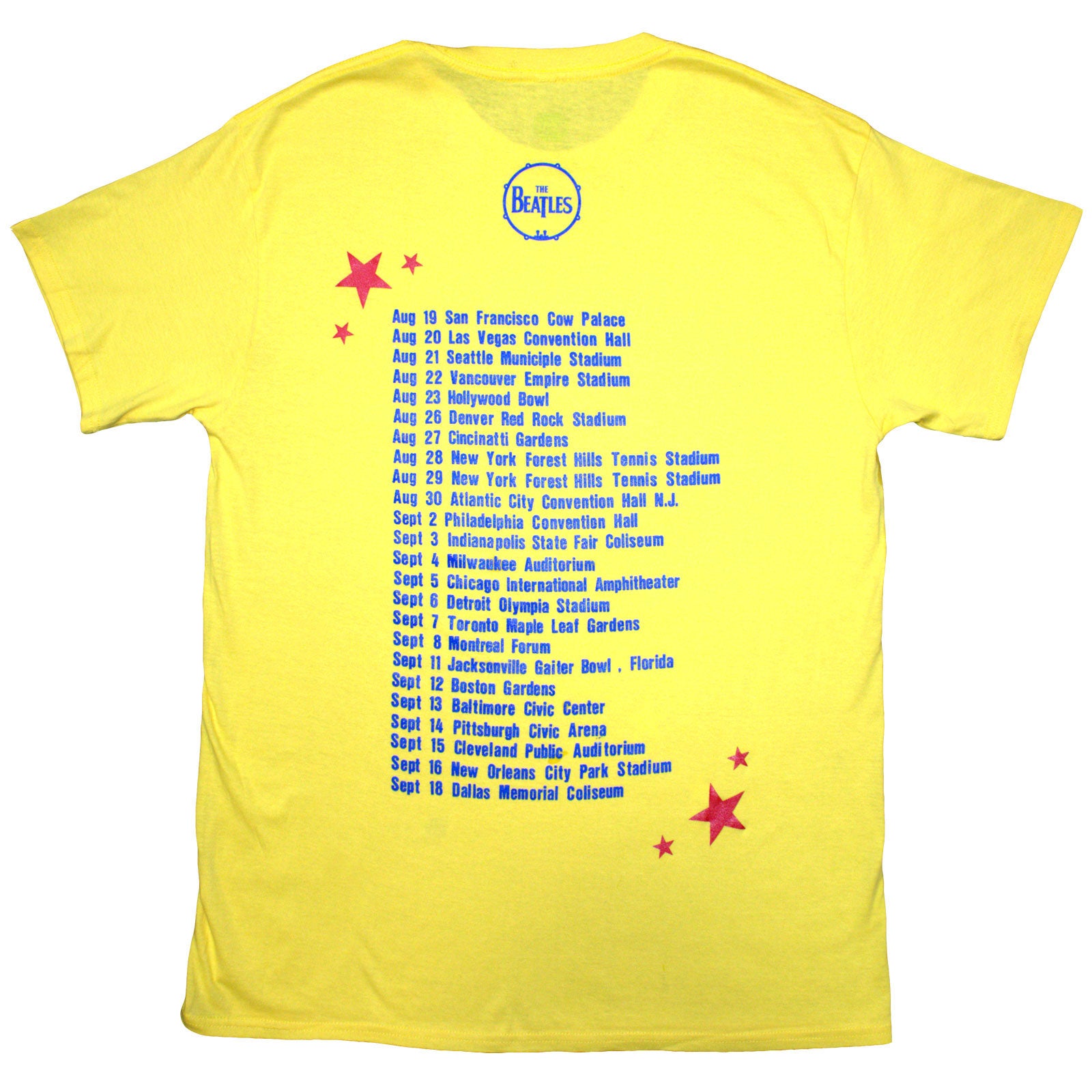 The Beatles Unisex T-Shirt: American Tour '64 (Yellow) (Back Print)
