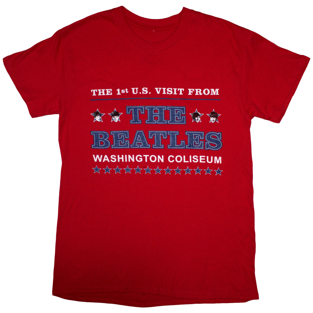The Beatles Unisex T-Shirt: Washington '64 Stars Setlist (Red) (Back Print)
