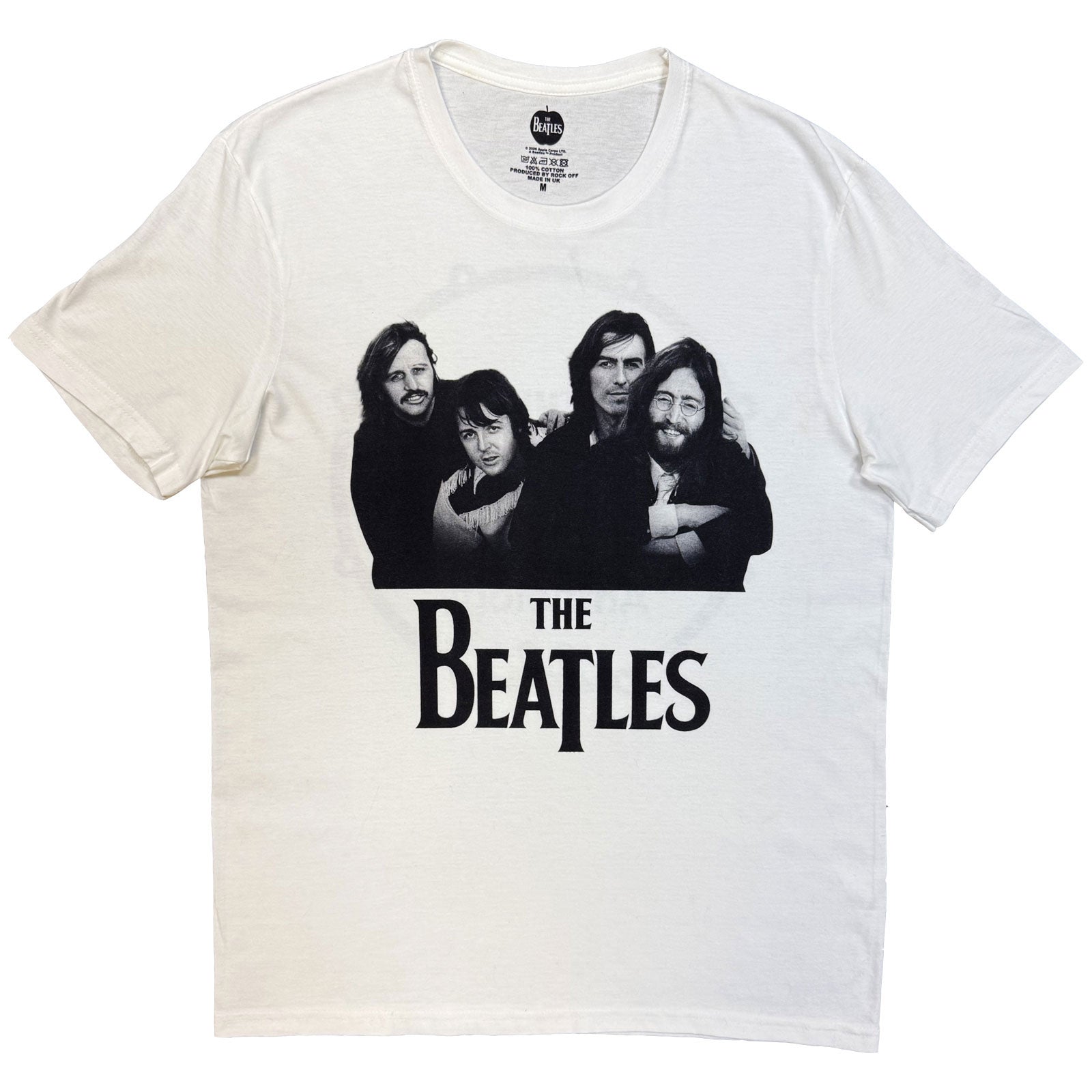 The Beatles Unisex T-Shirt: Group Photo Anthology Drum (White) (Back Print)