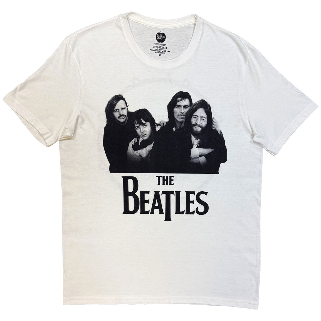 The Beatles Unisex T-Shirt: Group Photo Anthology Drum (White) (Back Print)