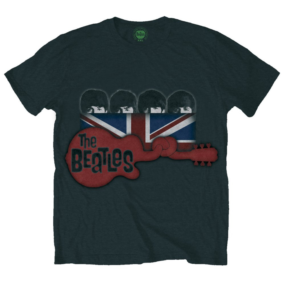 The Beatles Unisex T-Shirt: Guitar & Flag (Black)