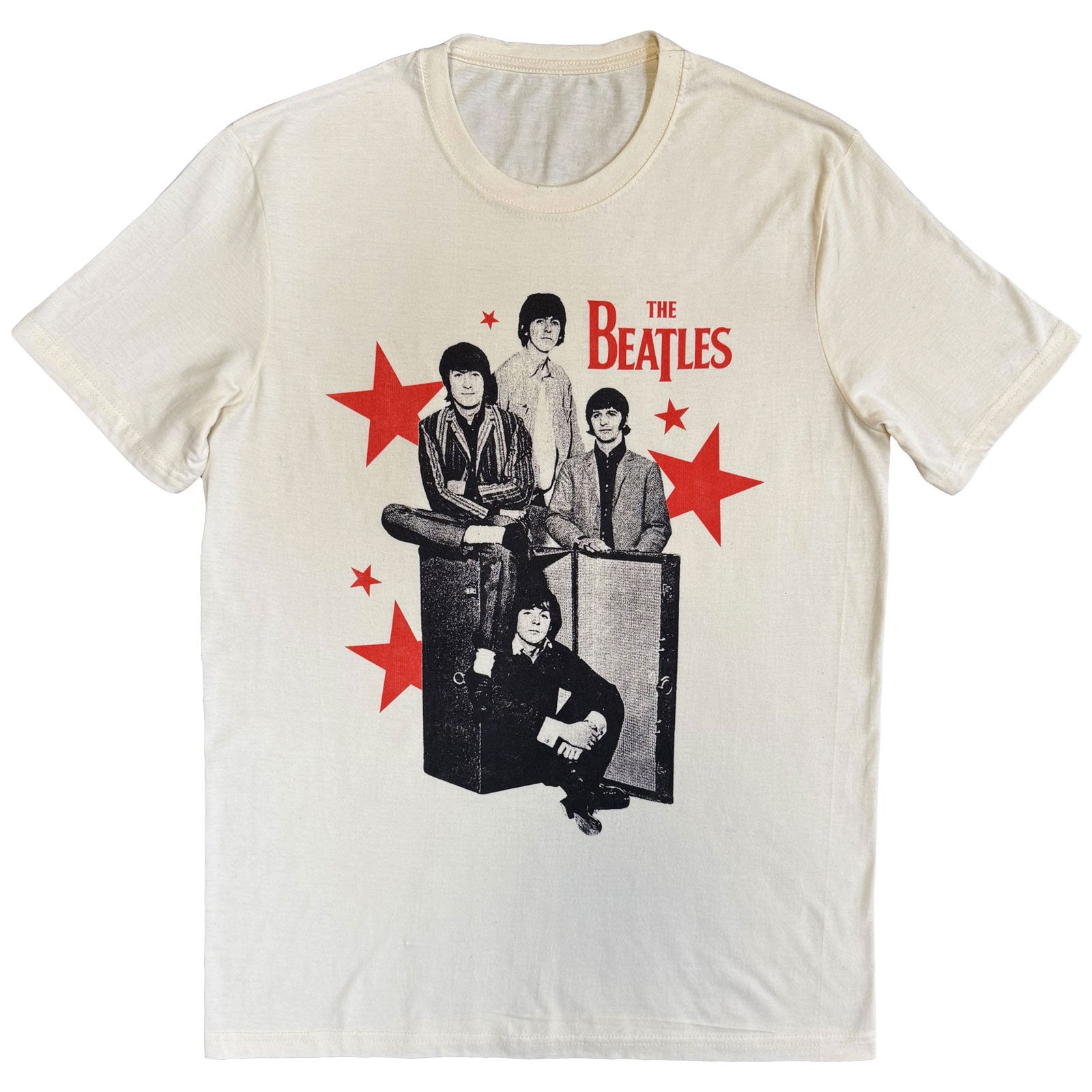The Beatles Unisex T-Shirt: Red Stars (Natural)