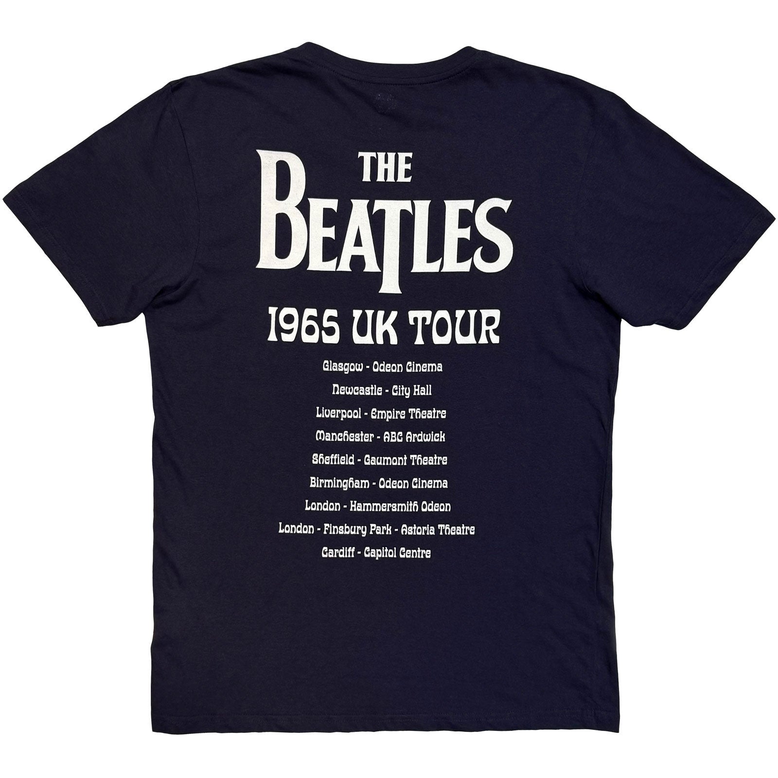 The Beatles Unisex T-Shirt: 1965 UK Tour Ringo Drum (Navy Blue) (Back Print)