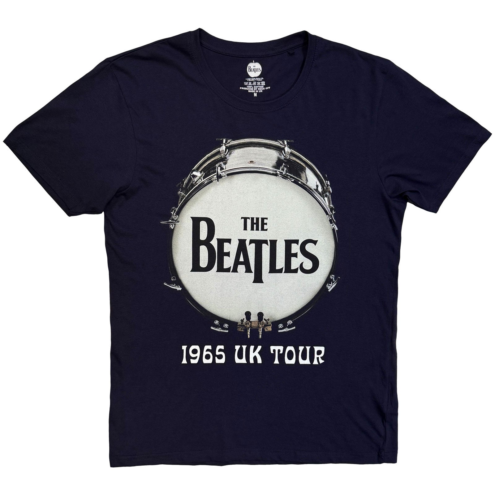 The Beatles Unisex T-Shirt: 1965 UK Tour Ringo Drum (Navy Blue) (Back Print)