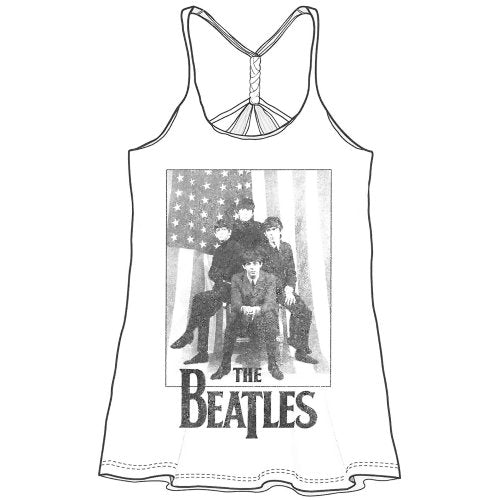 The Beatles Ladies Babydoll Vest T-Shirt: Stars & Stripes (White) (LOS)