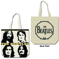 The Beatles Cotton Tote Bag: Four Heads with Gold Logo (Natural) (Back Print)