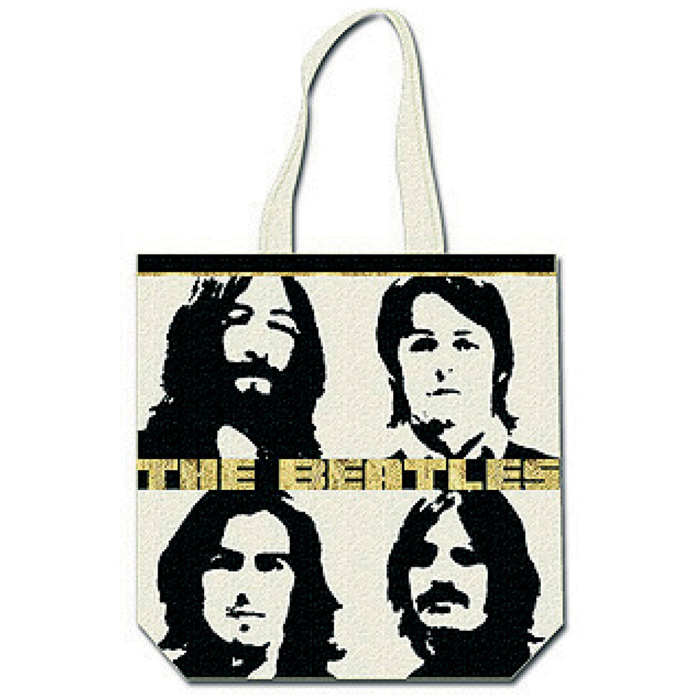 The Beatles Cotton Tote Bag: Four Heads with Gold Logo (Natural) (Back Print)