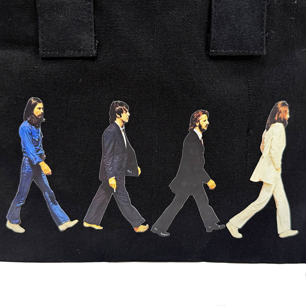 The Beatles Cotton Tote Bag: Abbey Road & Drop T Logo (Black) (Back Print)