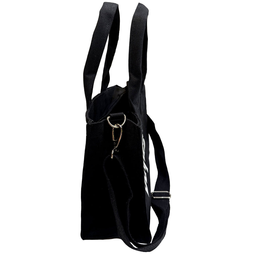 The Beatles Cotton Tote Bag: Abbey Road & Drop T Logo (Black) (Back Print)