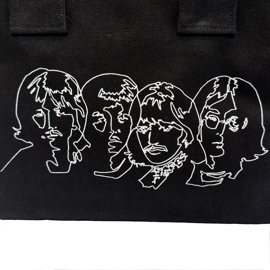 The Beatles Cotton Tote Bag: White Album Faces & Apple (Black) (Back Print)