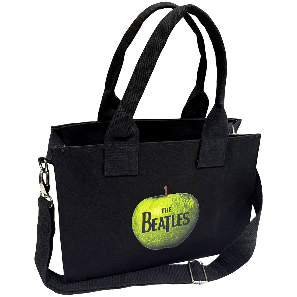The Beatles Cotton Tote Bag: White Album Faces & Apple (Black) (Back Print)