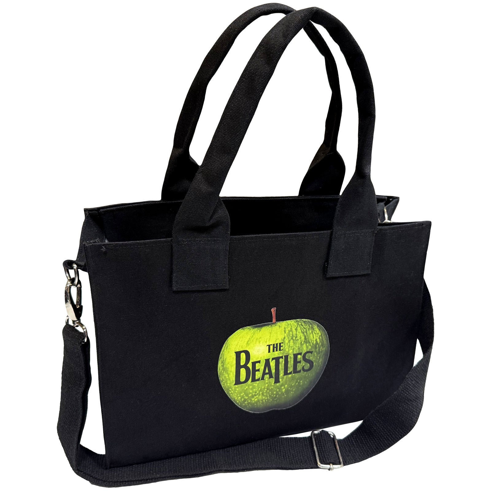 The Beatles Cotton Tote Bag: White Album Faces & Apple (Black) (Back Print)