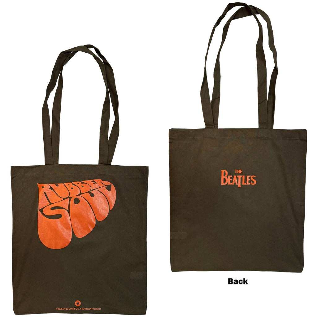 The Beatles Cotton Tote Bag: Rubber Soul (Olive Green) (Back Print)