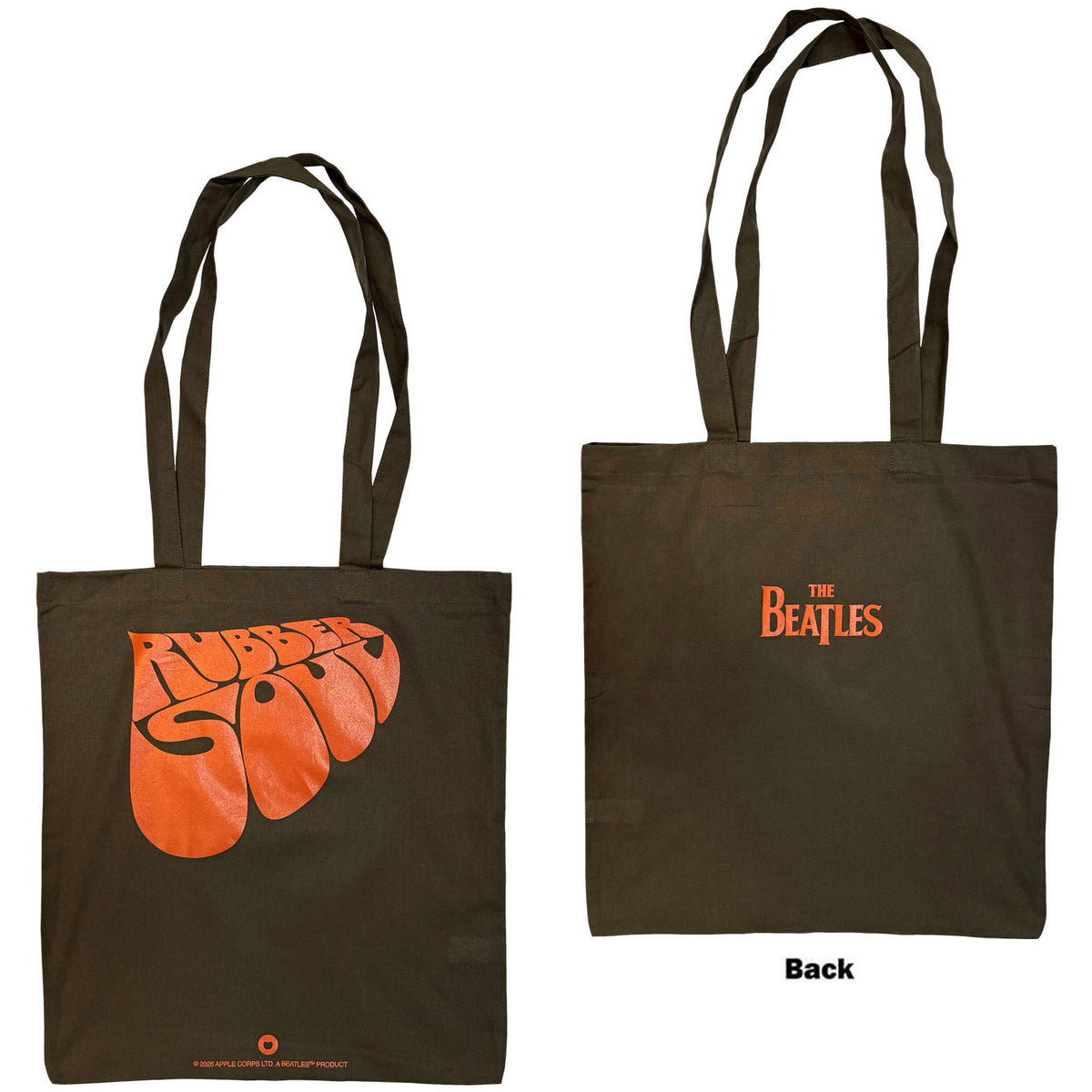 The Beatles Cotton Tote Bag: Rubber Soul (Olive Green) (Back Print)