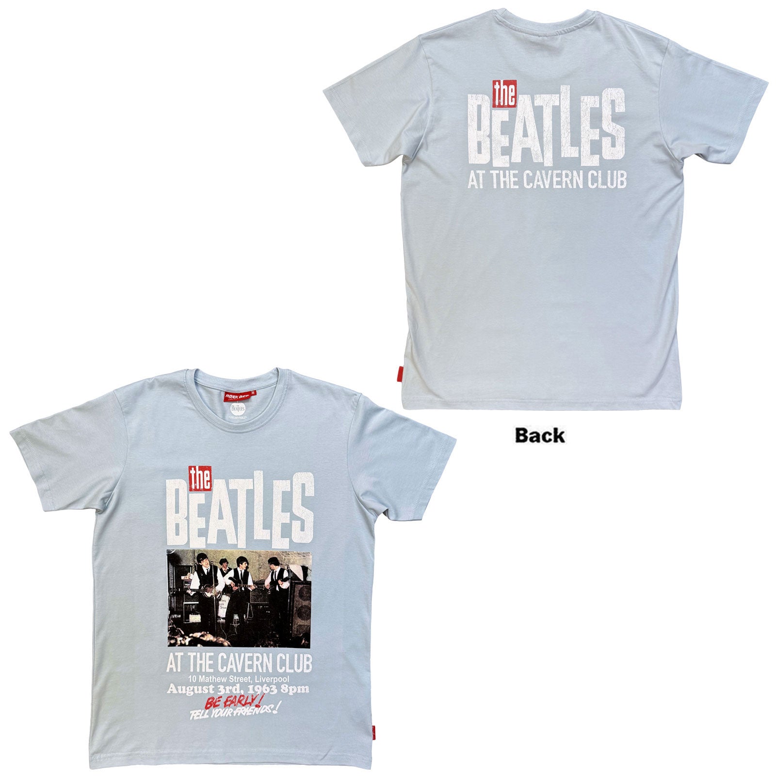 The Beatles Unisex Unplugged T-Shirt: Cavern (Light Blue) (Back Print)