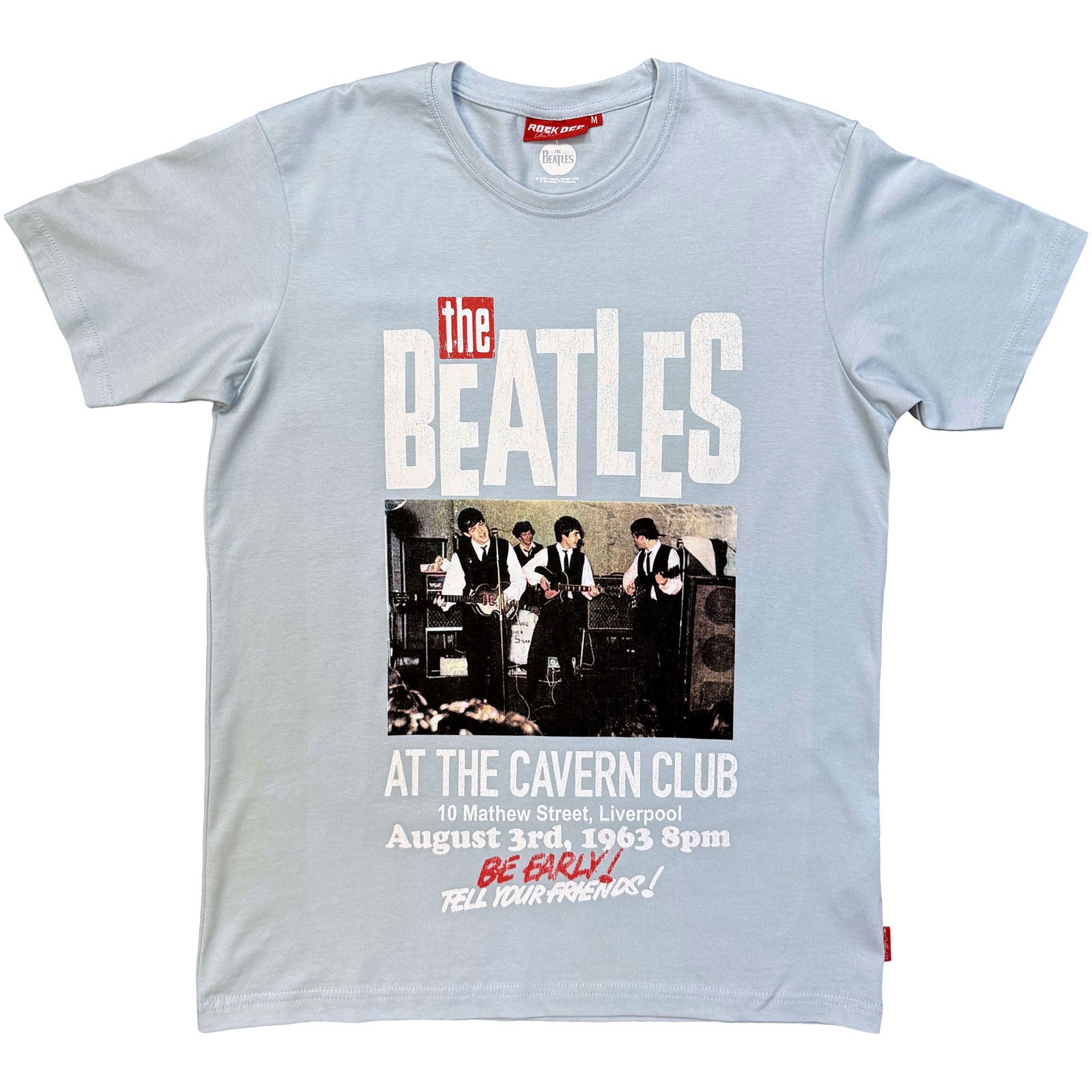 The Beatles Unisex Unplugged T-Shirt: Cavern (Light Blue) (Back Print)