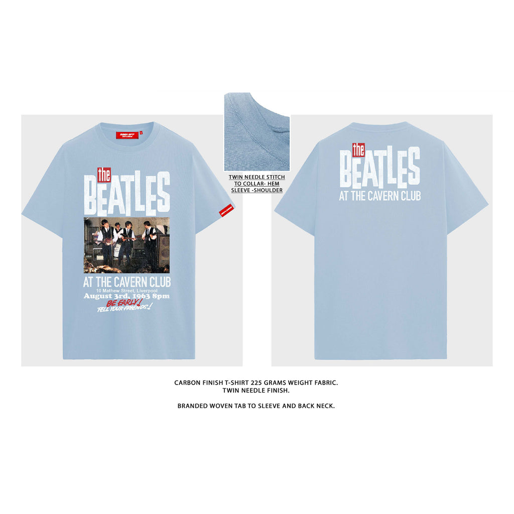 The Beatles Unisex Unplugged T-Shirt: Cavern (Light Blue) (Back Print)