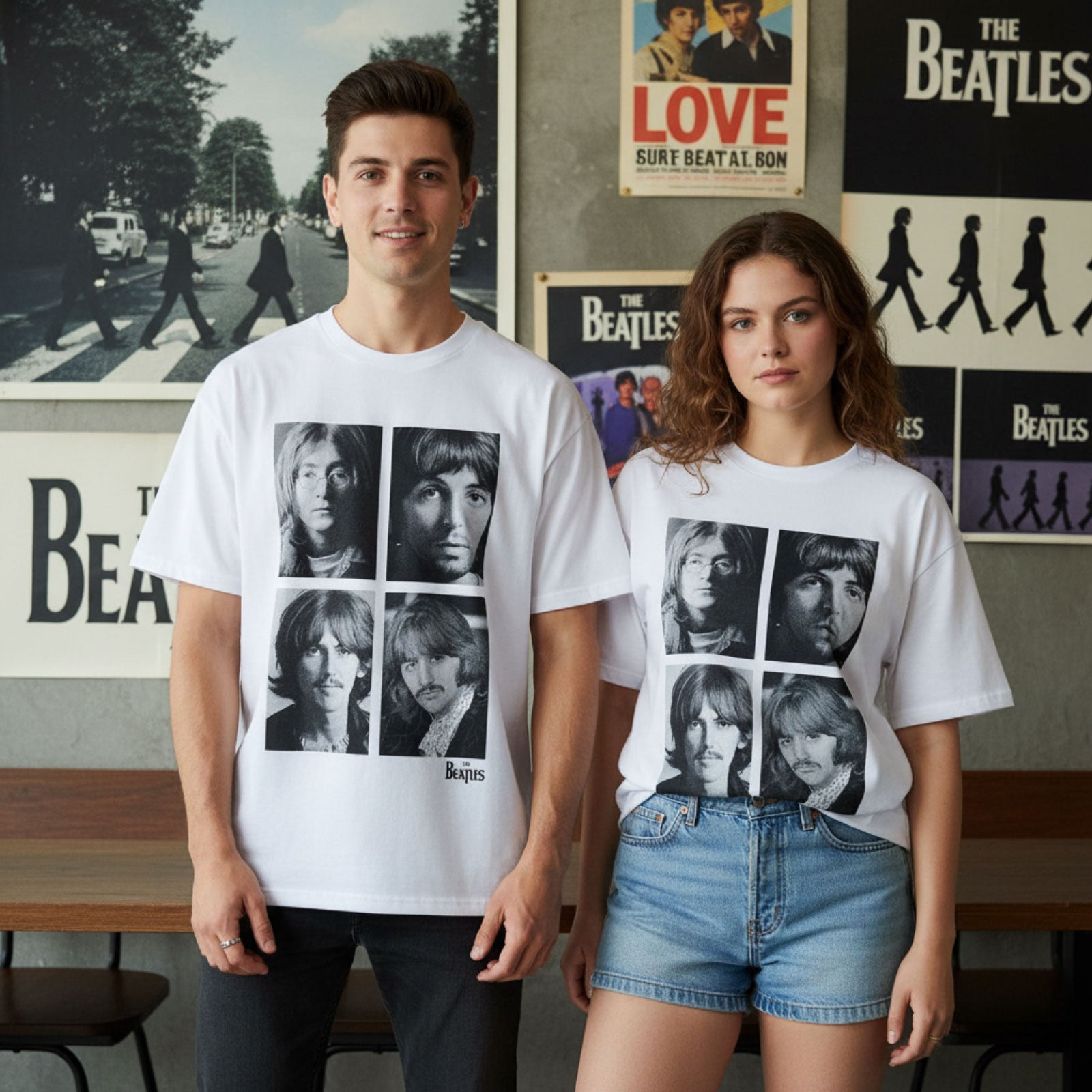 The Beatles Unisex Unplugged T-Shirt: Four Portrait Wash (White)